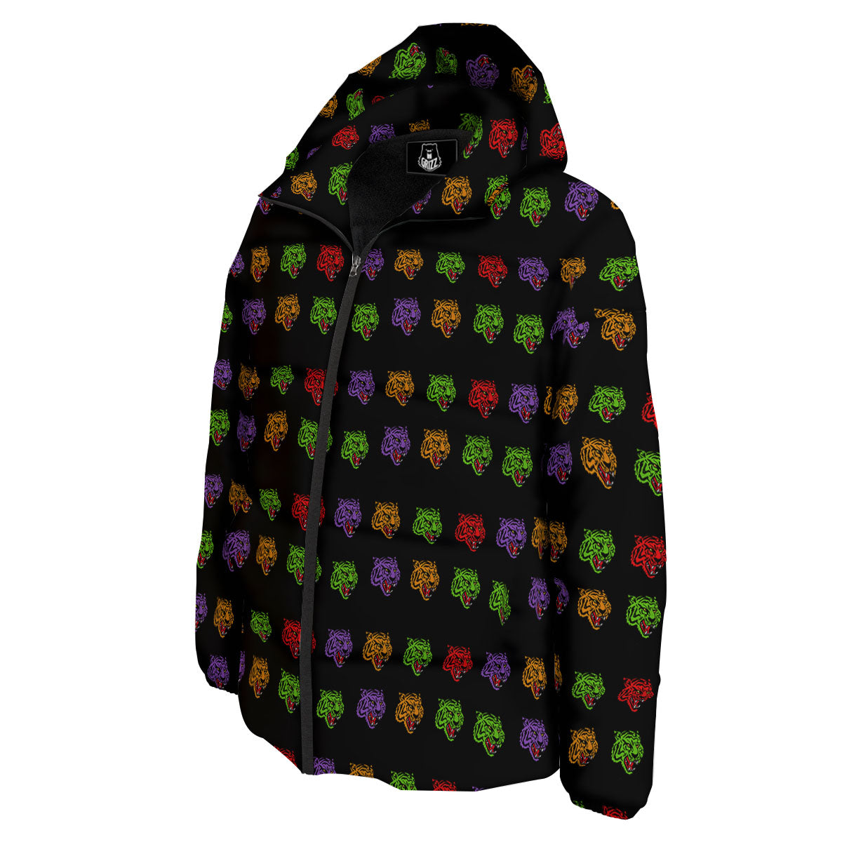 Tiger Head Colorful Print Pattern Down Jacket-grizzshop