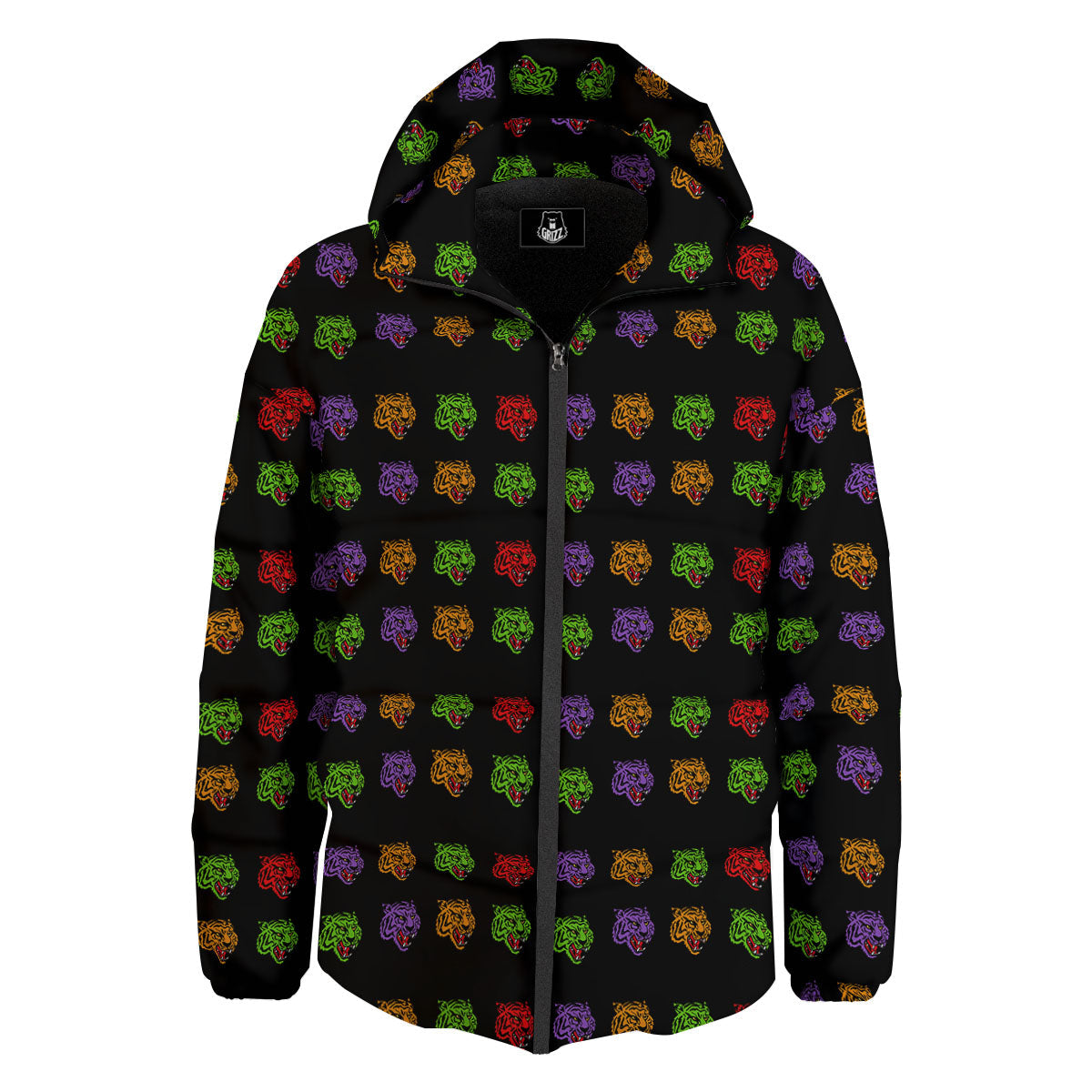 Tiger Head Colorful Print Pattern Down Jacket-grizzshop