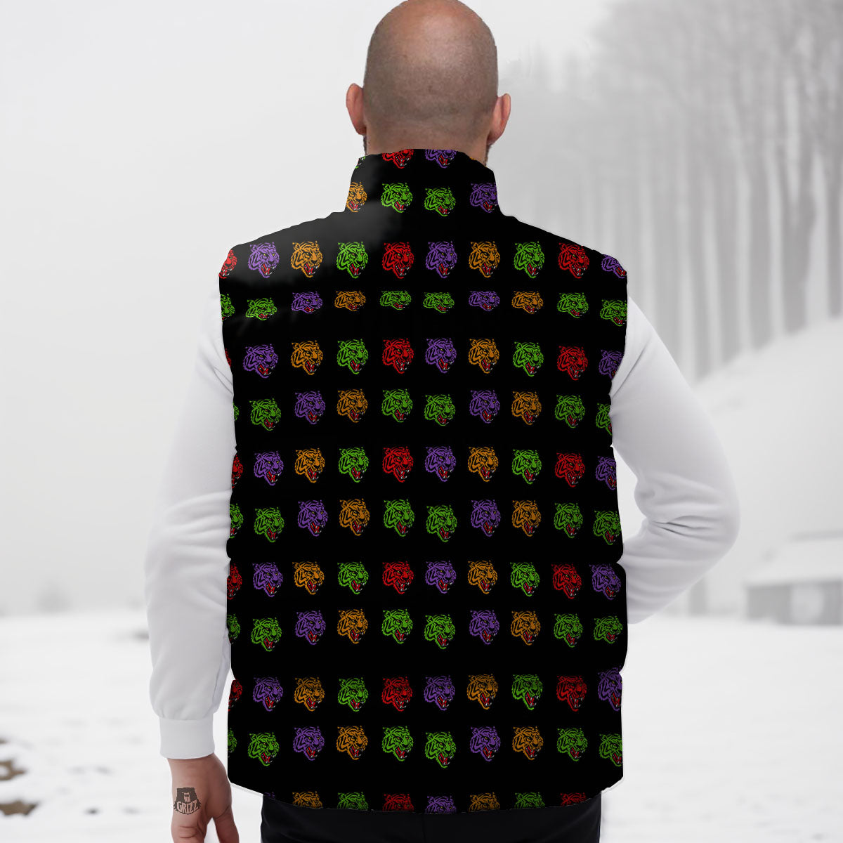 Tiger Head Colorful Print Pattern Down Vest