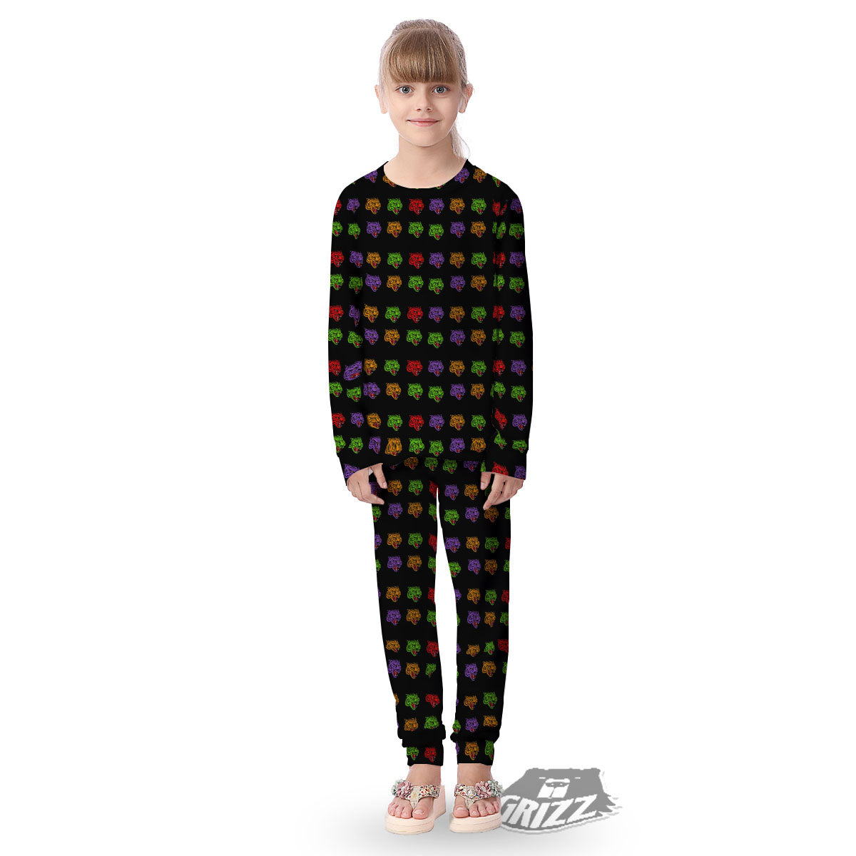 Tiger Head Colorful Print Pattern Kid's Pajamas-grizzshop