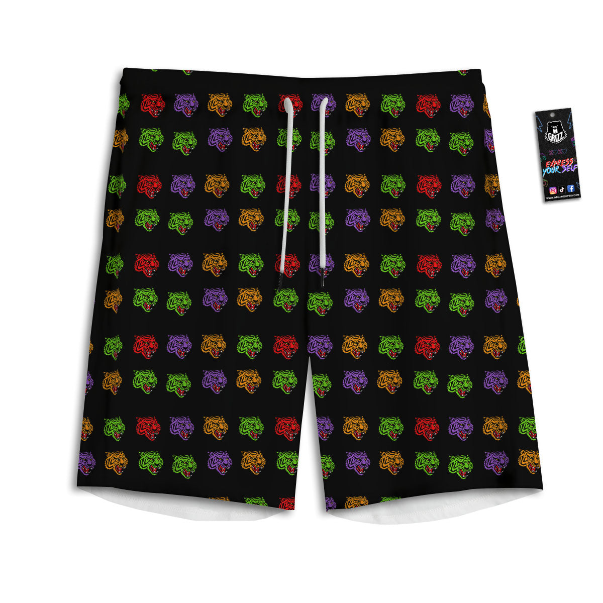 Tiger Head Colorful Print Pattern Men's Athletic Shorts