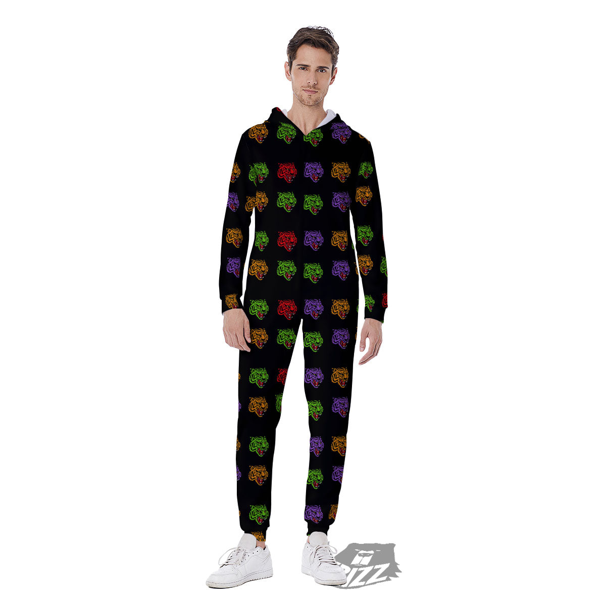 Tiger Head Colorful Print Pattern Men's Jumpsuit-grizzshop