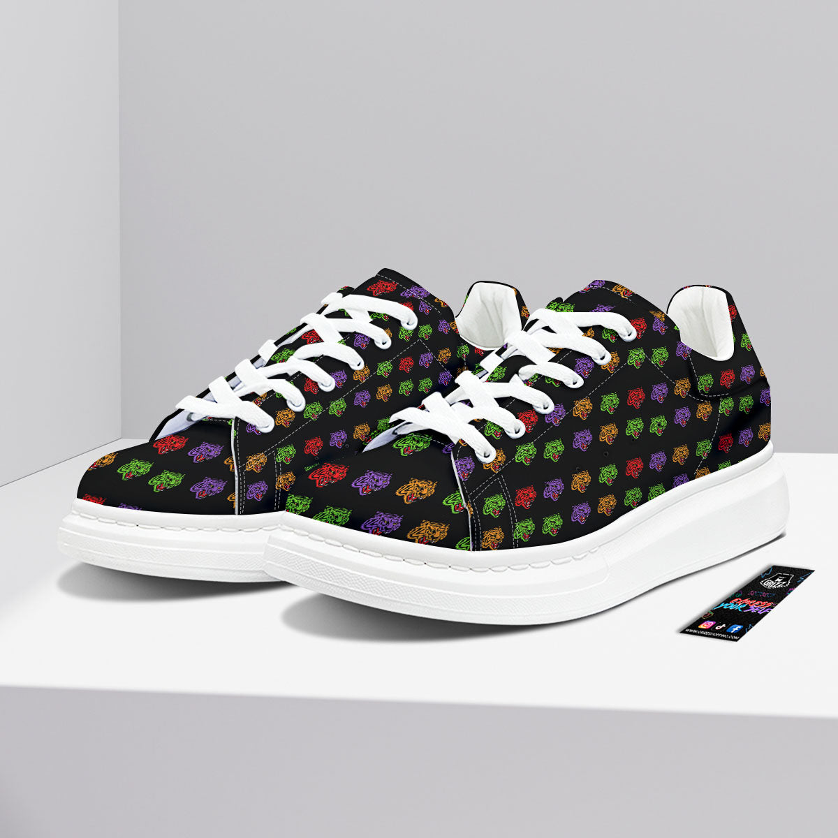 Tiger Head Colorful Print Pattern Platform Shoes-grizzshop