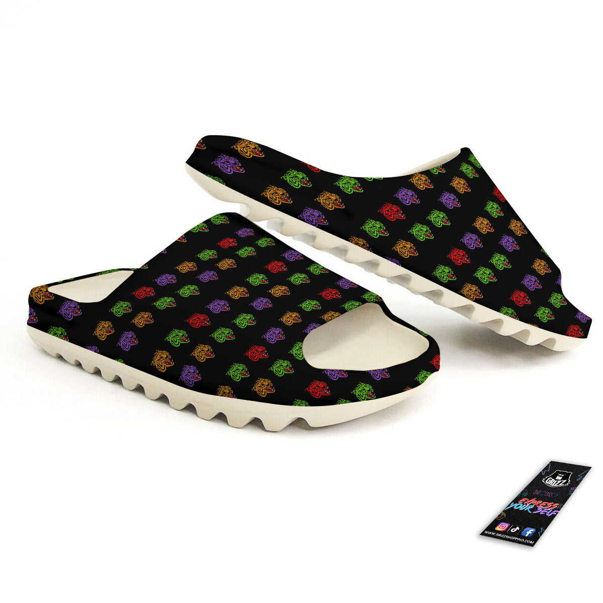 Tiger Head Colorful Print Pattern Sandals-grizzshop