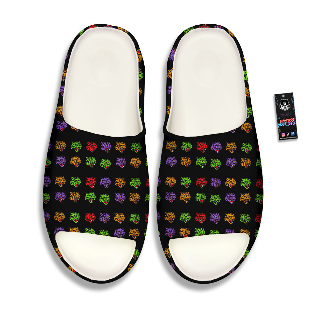 Tiger Head Colorful Print Pattern Sandals-grizzshop