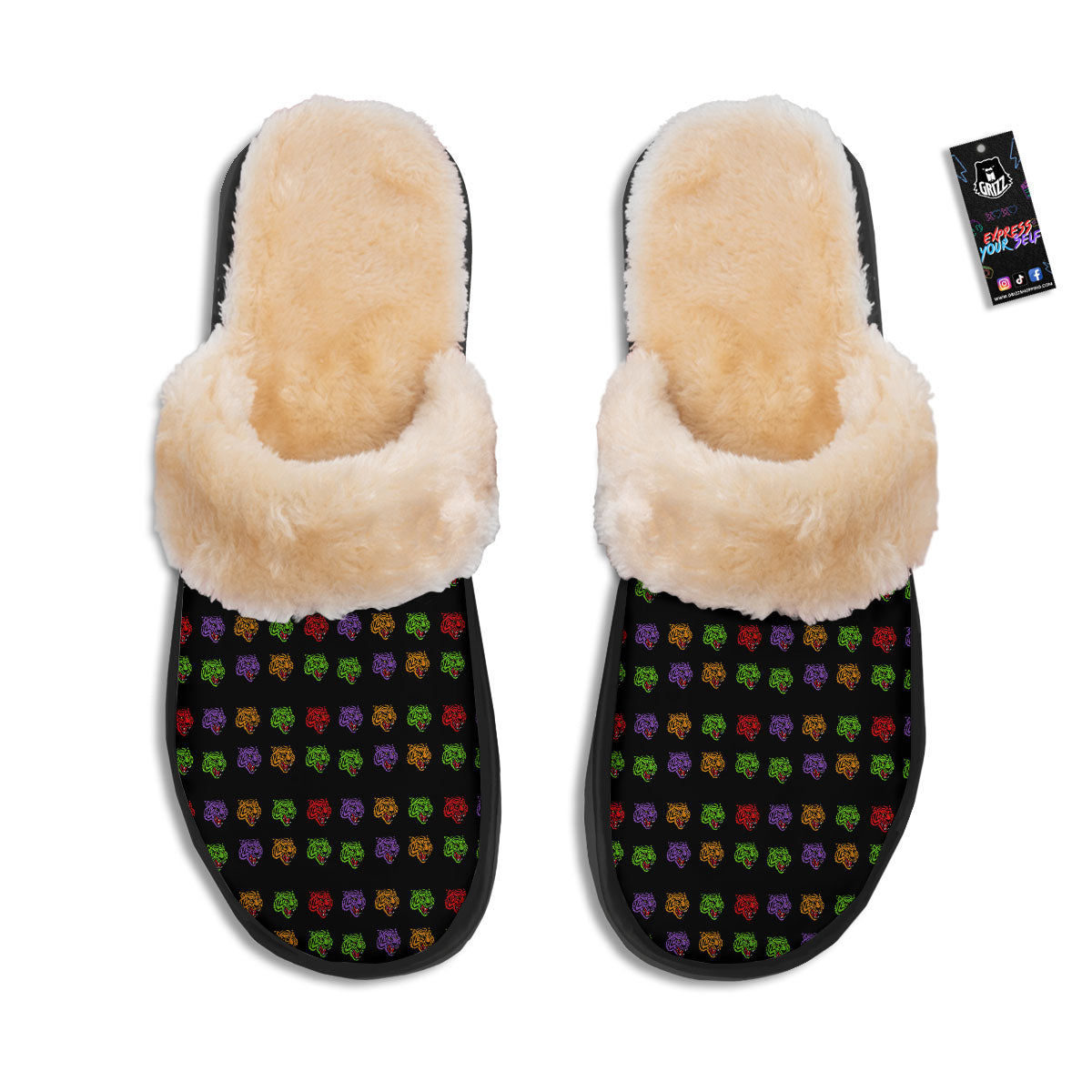 Tiger Head Colorful Print Pattern Slippers-grizzshop