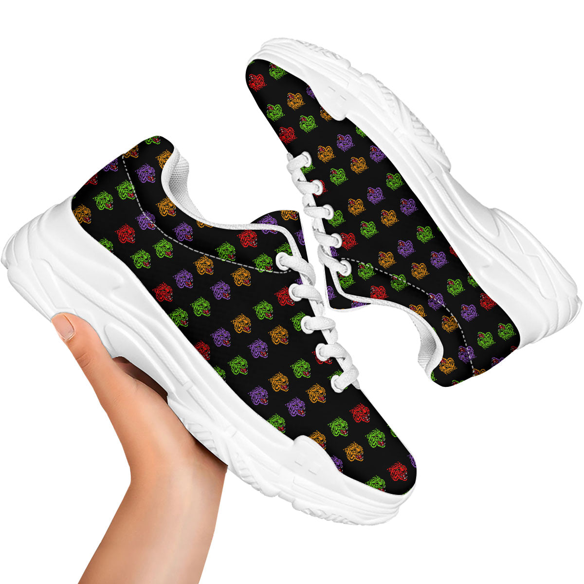 Tiger Head Colorful Print Pattern White Chunky Shoes-grizzshop