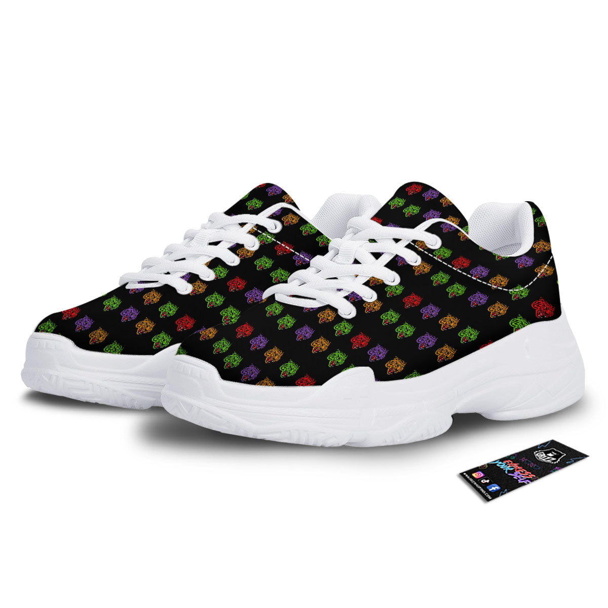 Tiger Head Colorful Print Pattern White Chunky Shoes-grizzshop