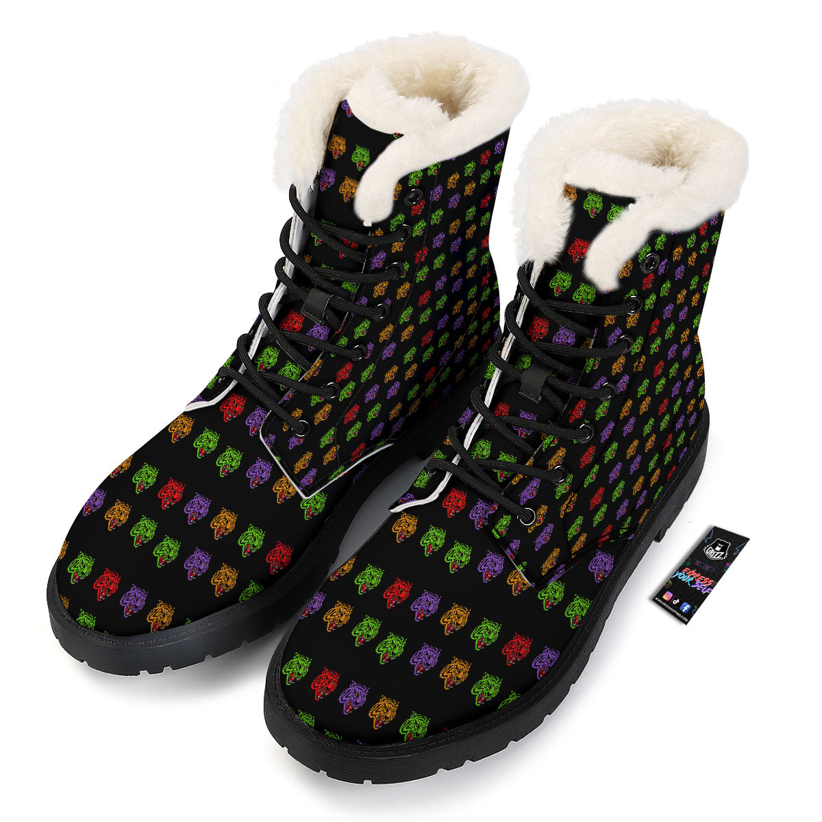 Tiger Head Colorful Print Pattern Winter Boots-grizzshop