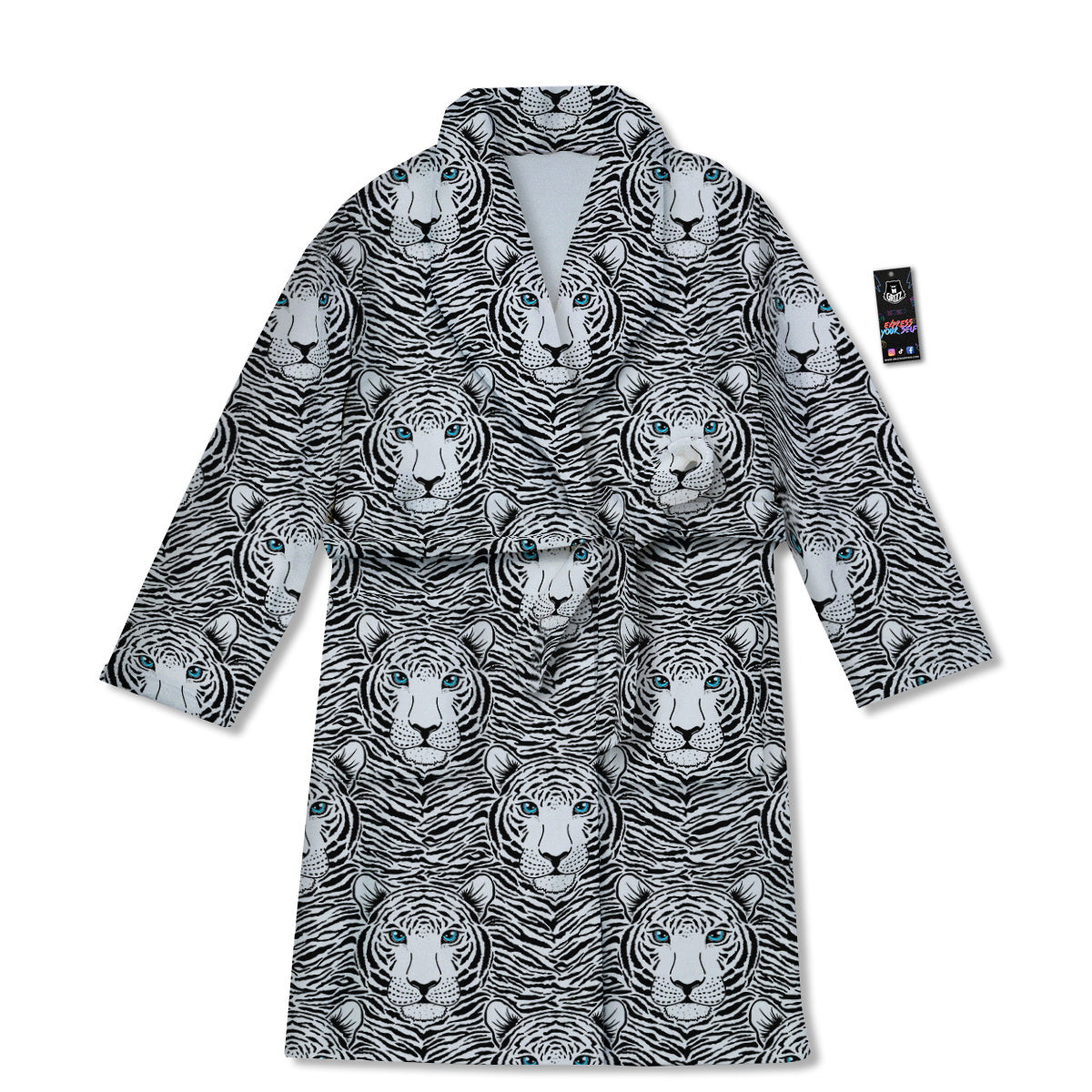 Tiger Head Striped Print Pattern Bathrobe-grizzshop