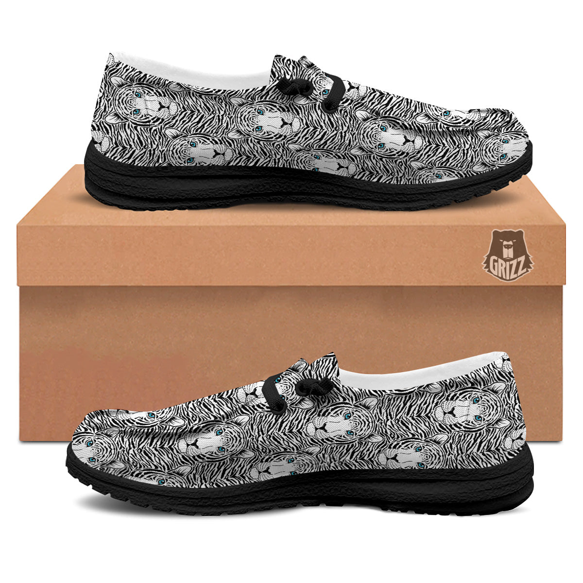 Tiger Head Striped Print Pattern Black Loafers-grizzshop