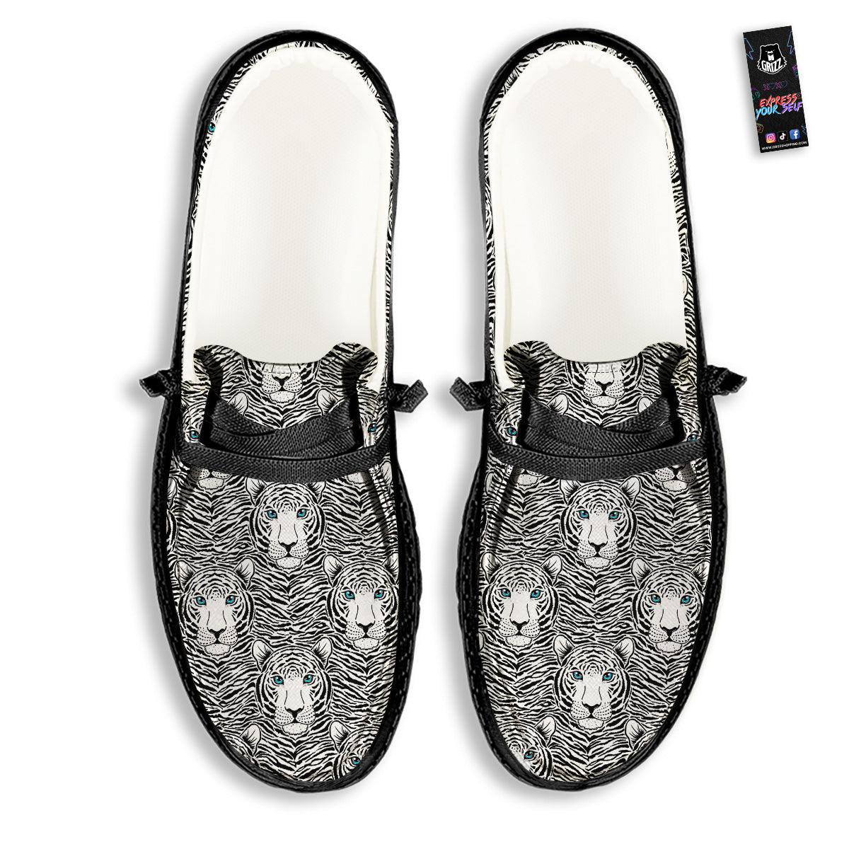 Tiger Head Striped Print Pattern Black Loafers-grizzshop