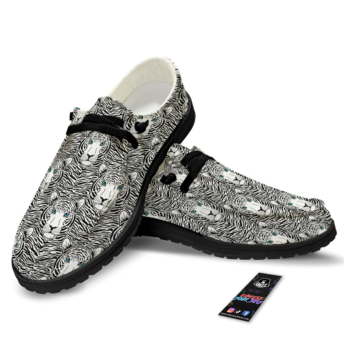 Tiger Head Striped Print Pattern Black Loafers-grizzshop