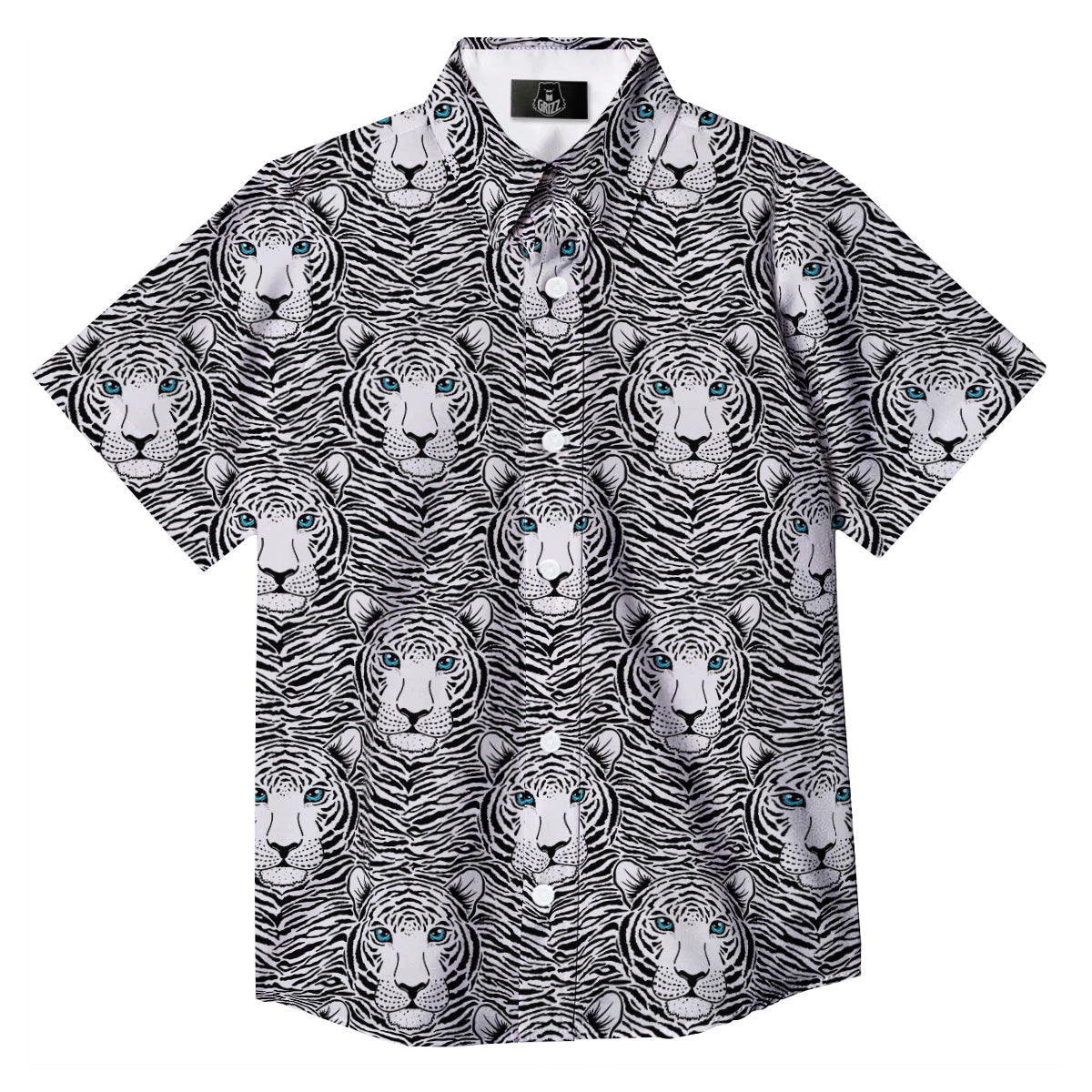 Tiger Head Striped Print Pattern Button Up Shirt-grizzshop