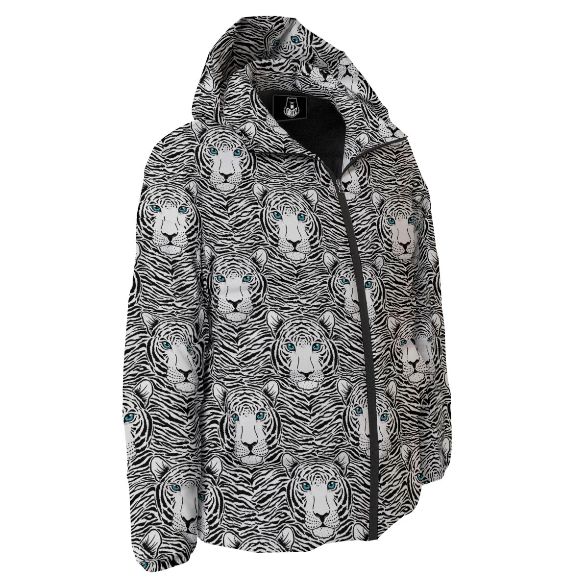 Tiger Head Striped Print Pattern Down Jacket-grizzshop