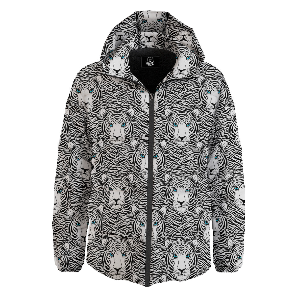 Tiger Head Striped Print Pattern Down Jacket-grizzshop