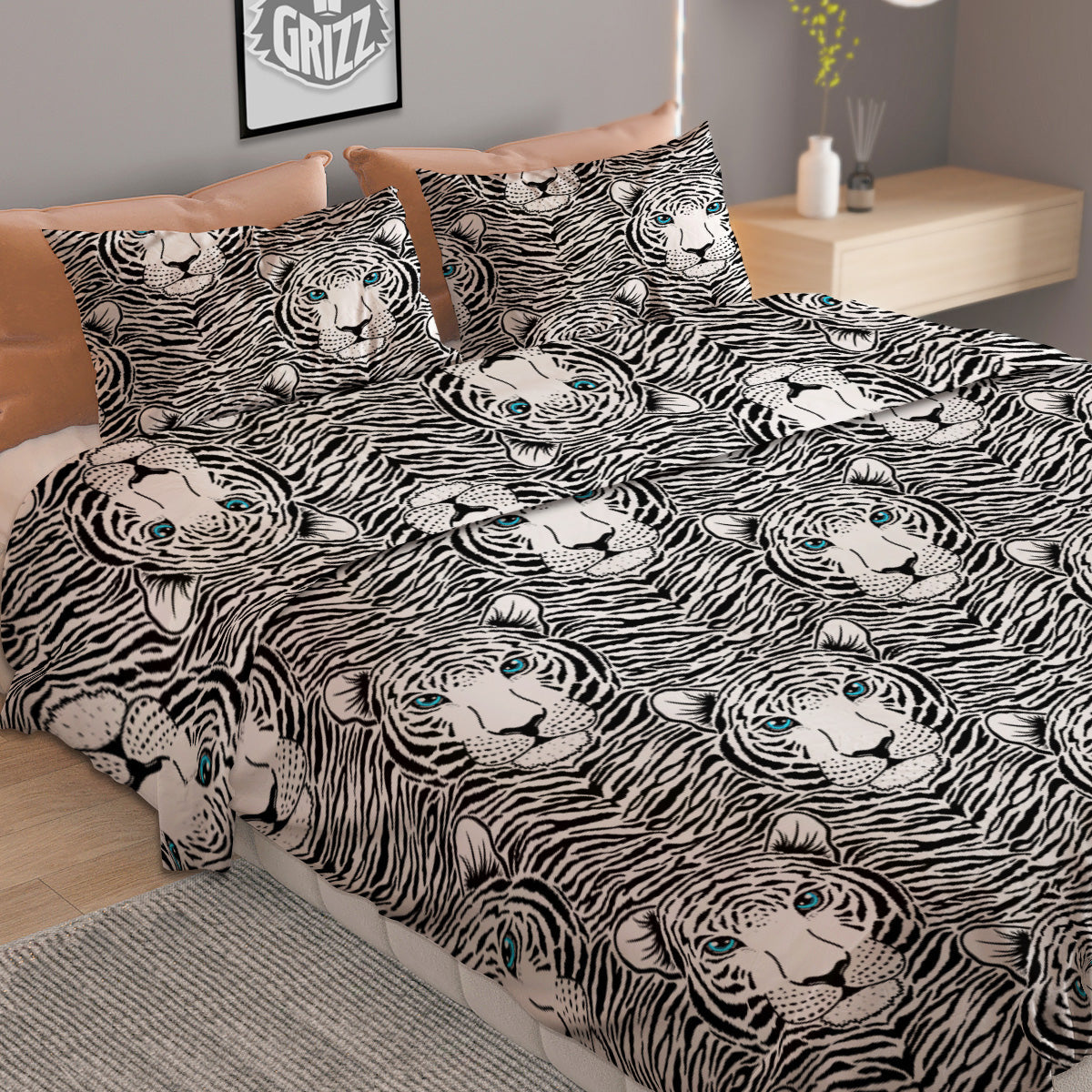 Tiger Head Striped Print Pattern Duvet Cover Bedding Set