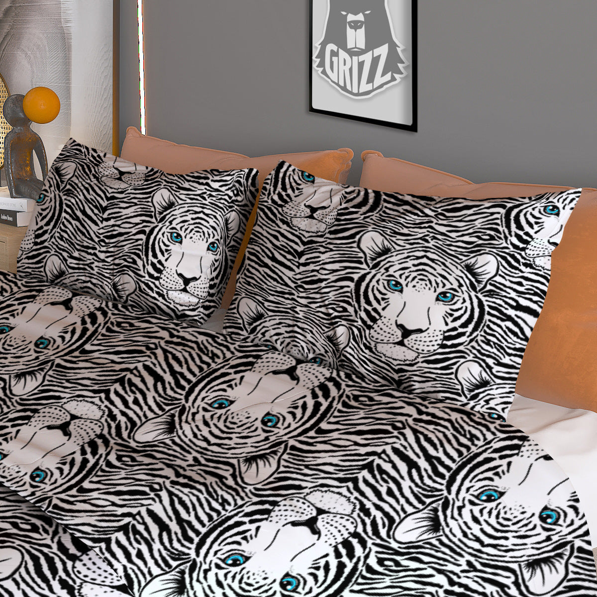 Tiger Head Striped Print Pattern Duvet Cover Bedding Set