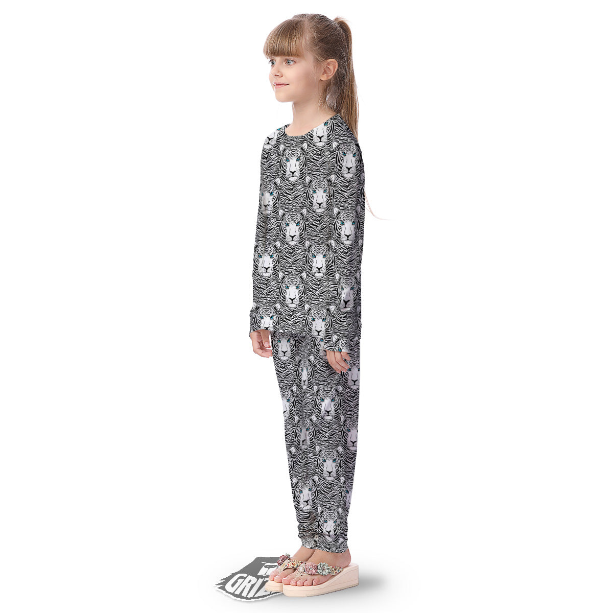 Tiger Head Striped Print Pattern Kid's Pajamas-grizzshop