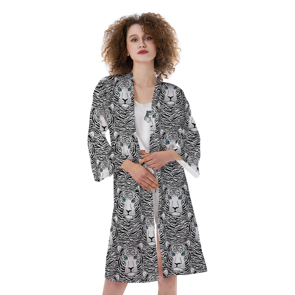 Tiger Head Striped Print Pattern Kimono-grizzshop