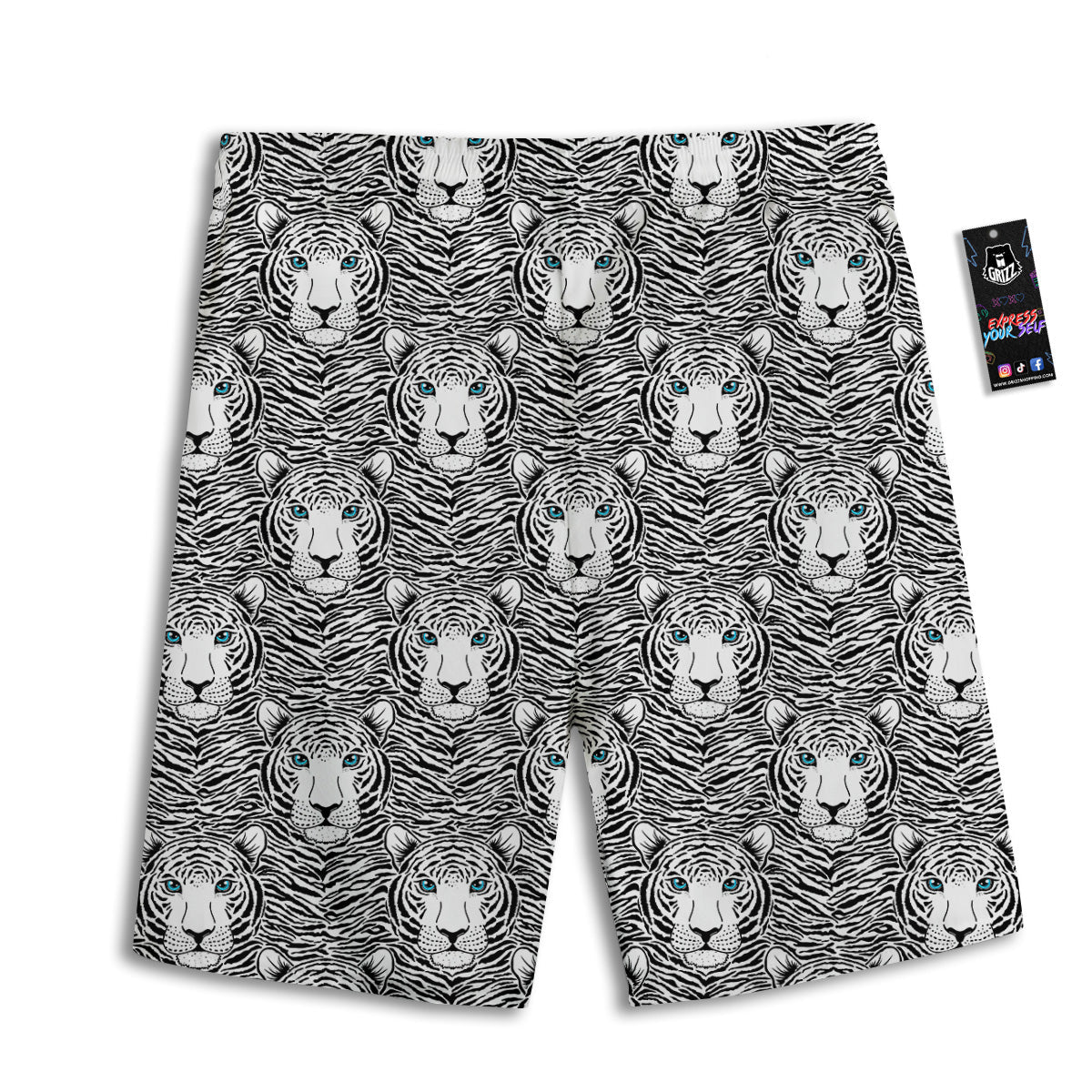 Tiger Head Striped Print Pattern Men's Athletic Shorts
