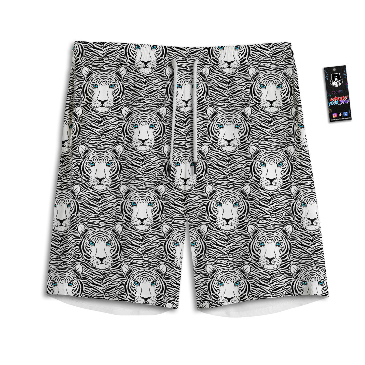 Tiger Head Striped Print Pattern Men's Athletic Shorts