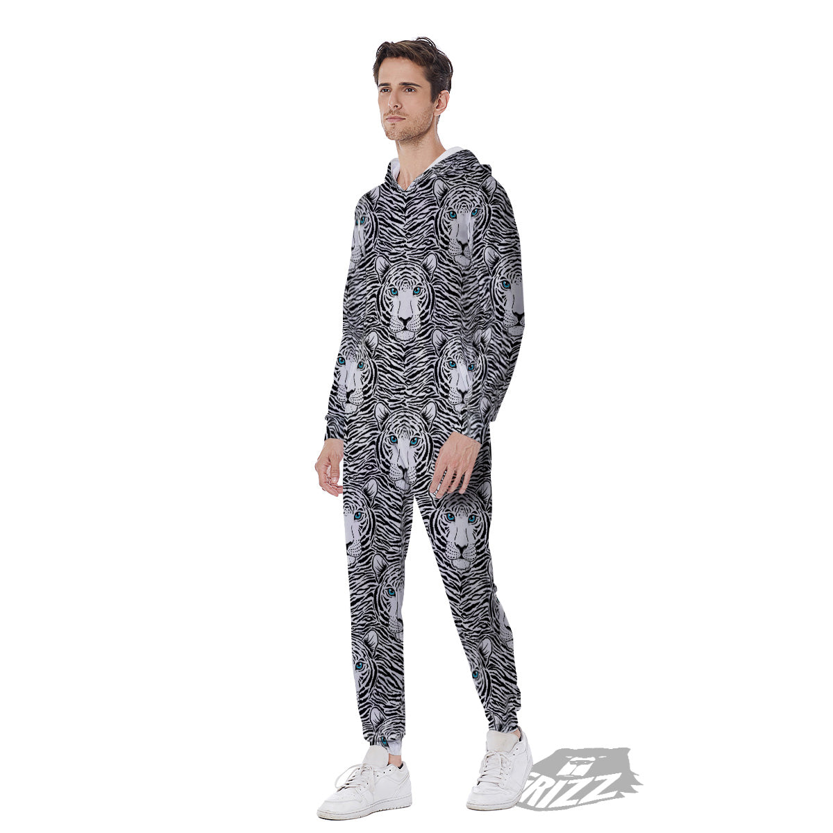 Tiger Head Striped Print Pattern Men's Jumpsuit-grizzshop