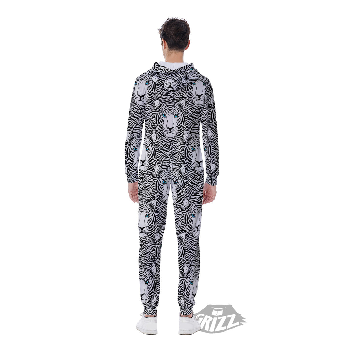 Tiger Head Striped Print Pattern Men's Jumpsuit-grizzshop