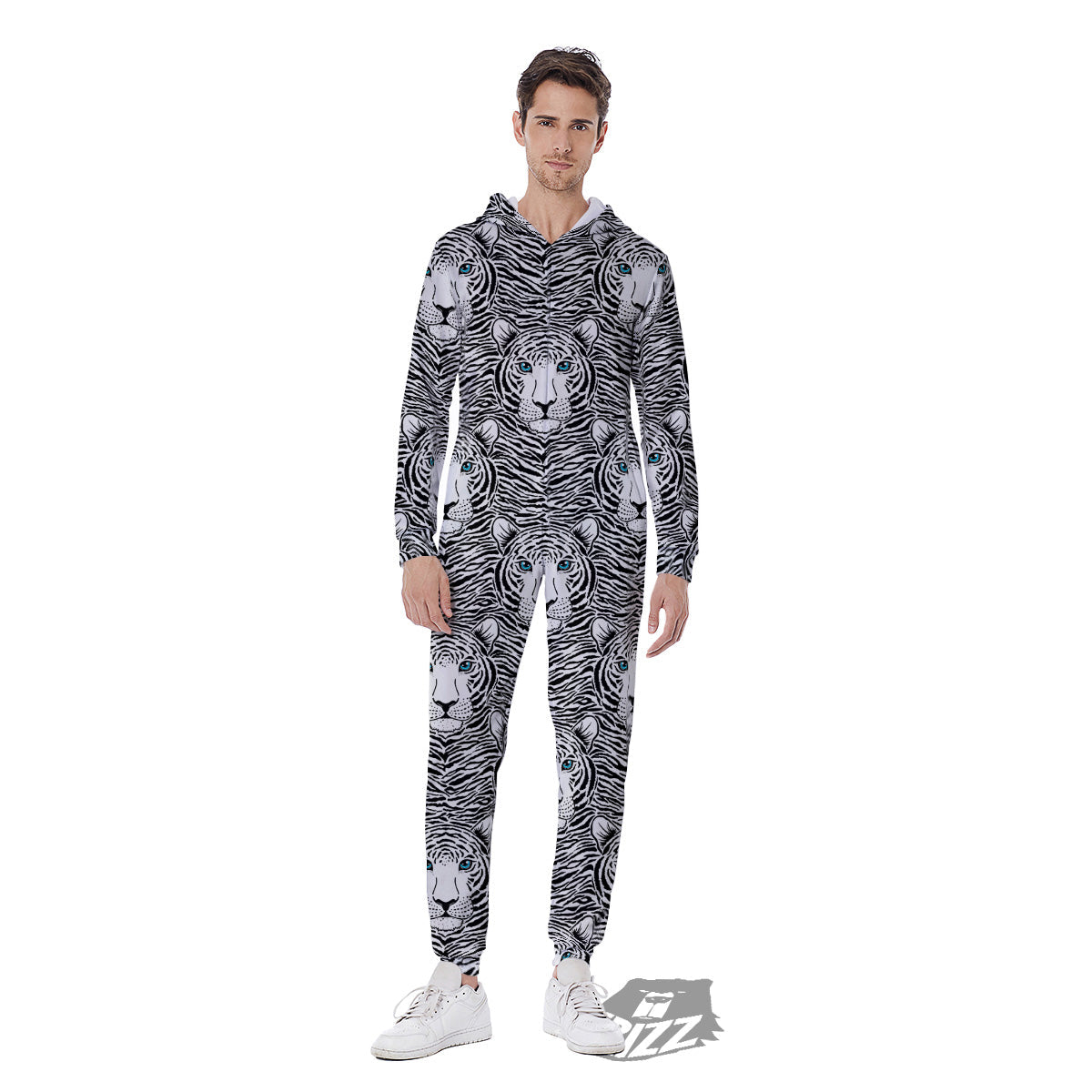 Tiger Head Striped Print Pattern Men's Jumpsuit-grizzshop
