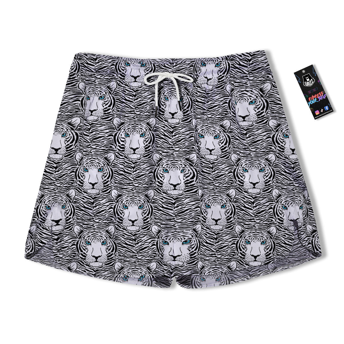 Tiger Head Striped Print Pattern Men's Running Shorts-grizzshop