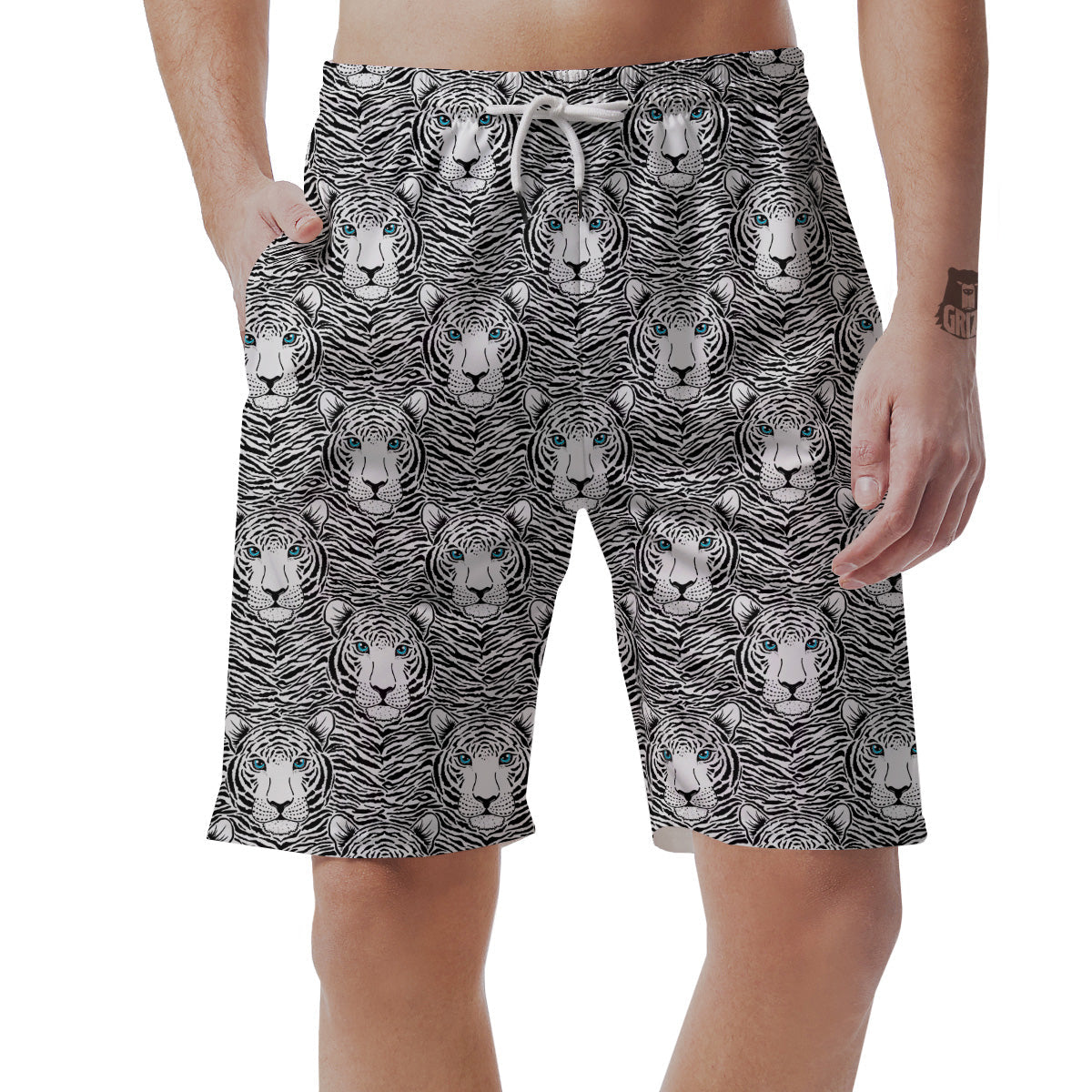 Tiger Head Striped Print Pattern Men's Shorts-grizzshop