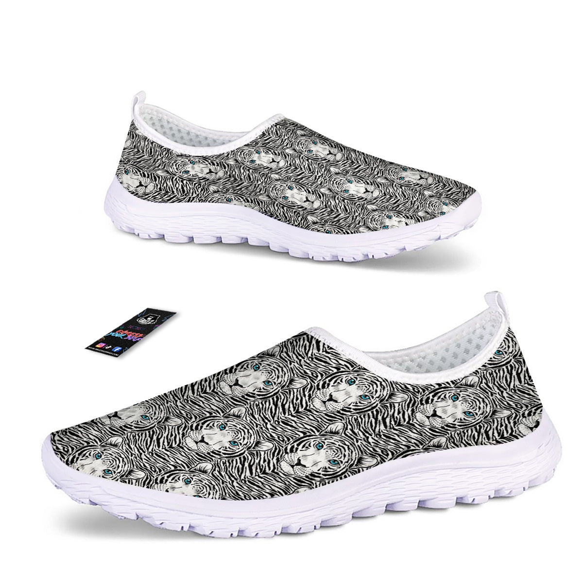 Tiger Head Striped Print Pattern Nurse Shoes-grizzshop