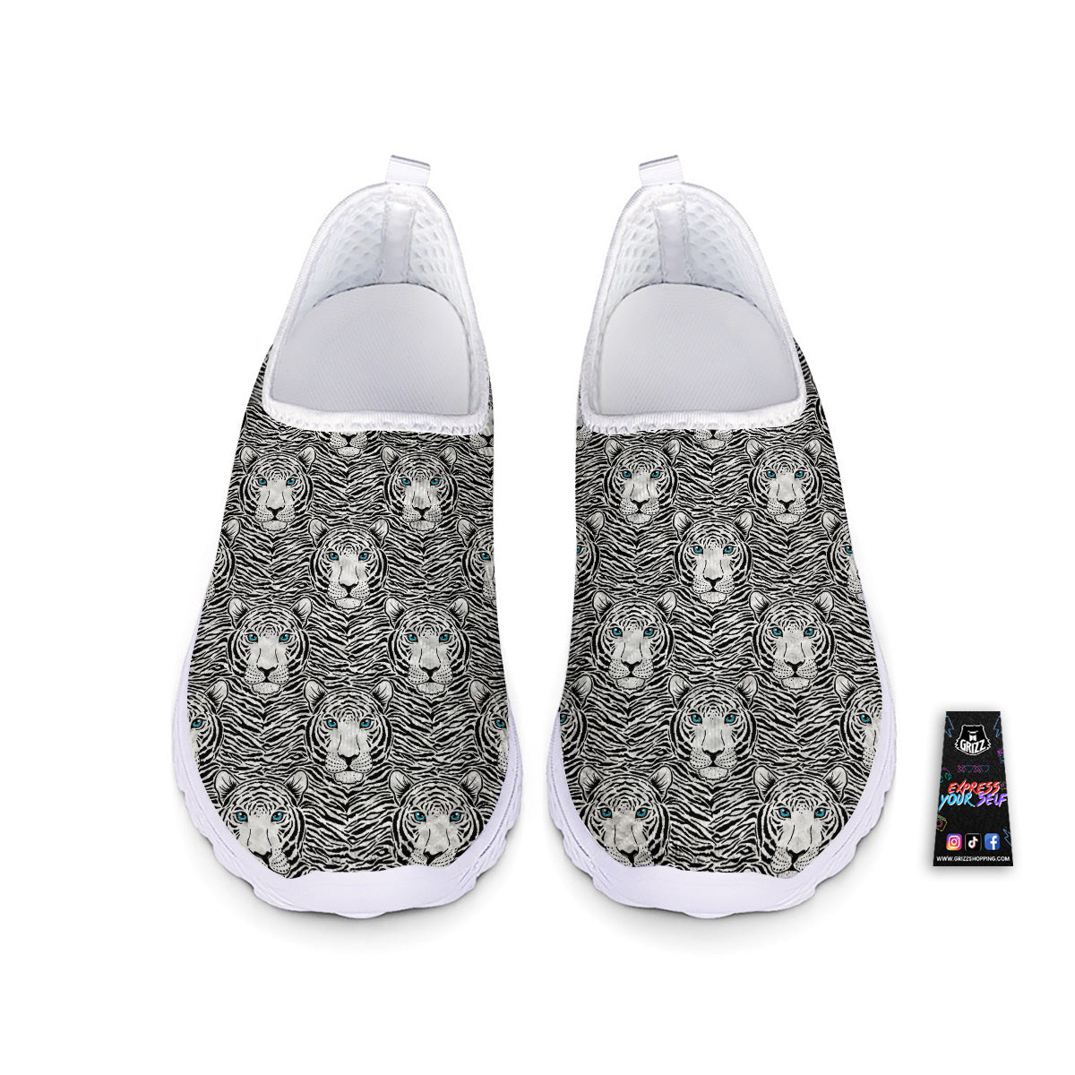 Tiger Head Striped Print Pattern Nurse Shoes-grizzshop