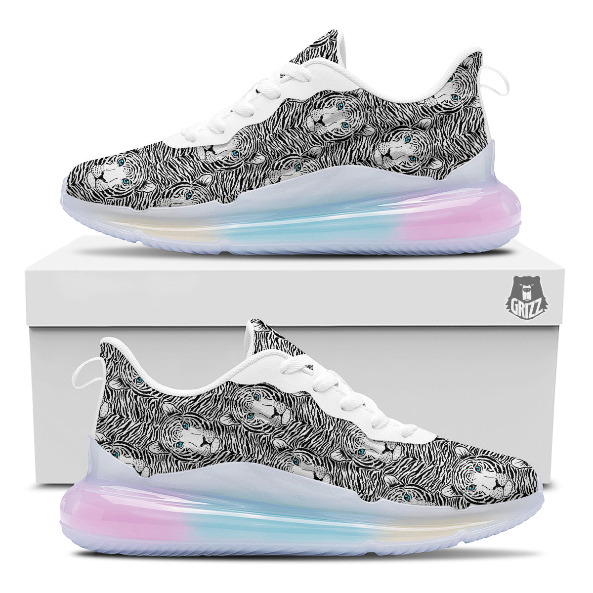 Tiger Head Striped Print Pattern Running Sneakers-grizzshop