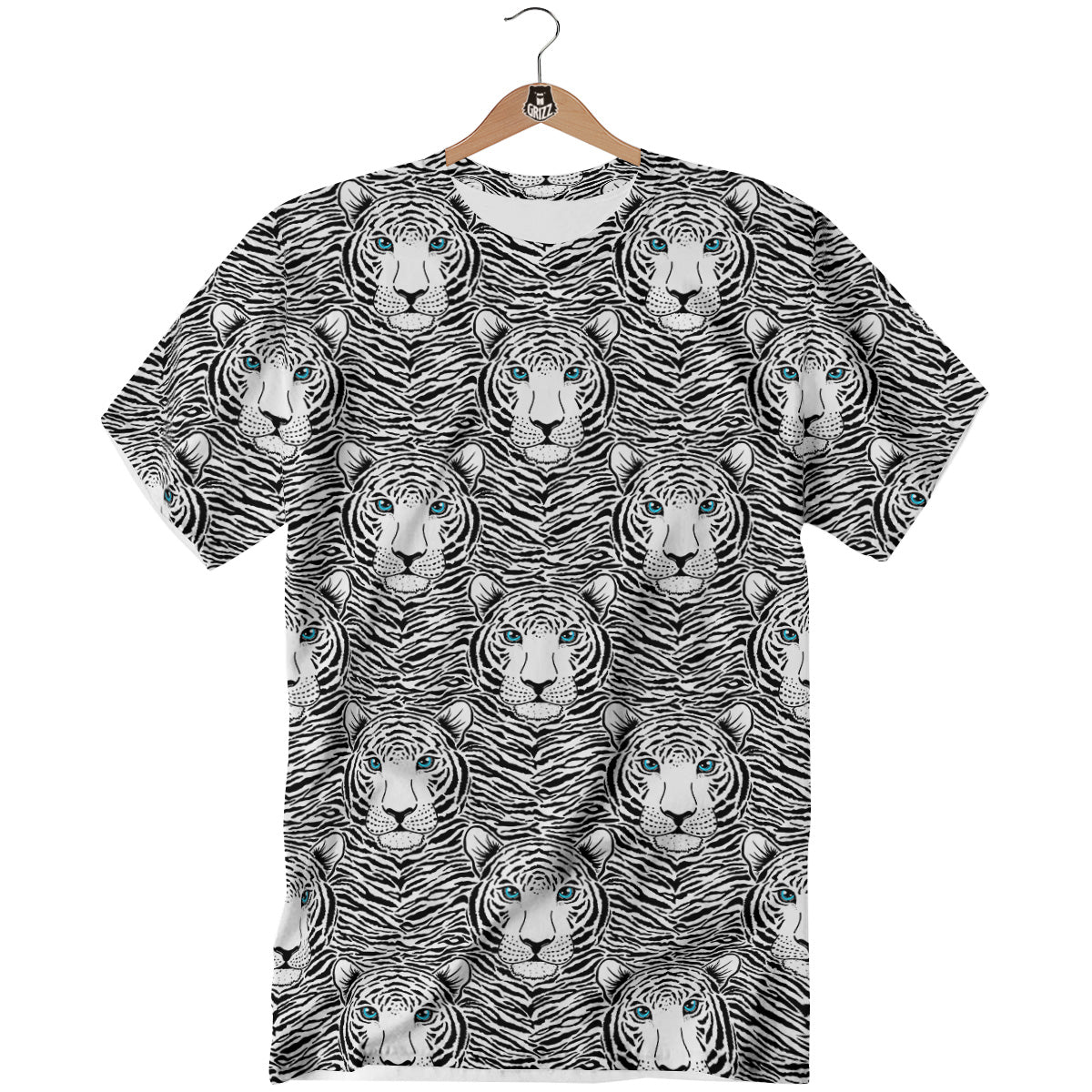 Tiger Head Striped Print Pattern T-Shirt-grizzshop