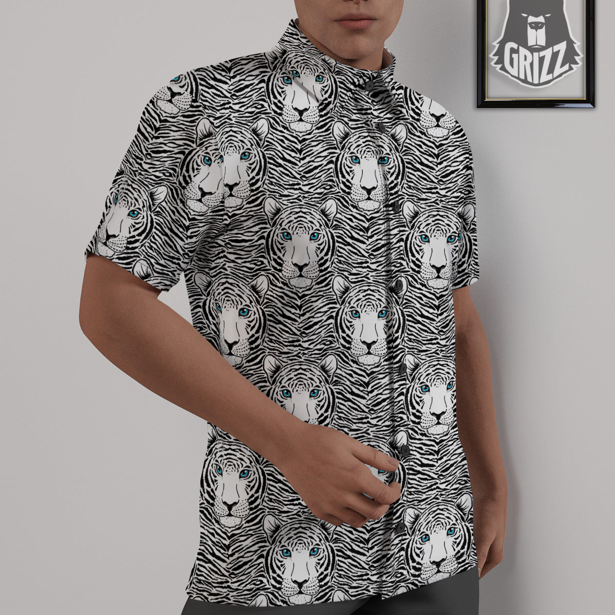 Tiger Head Striped Print Pattern Untucked Shirts-grizzshop