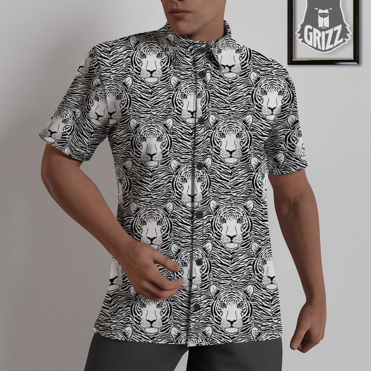 Tiger Head Striped Print Pattern Untucked Shirts-grizzshop