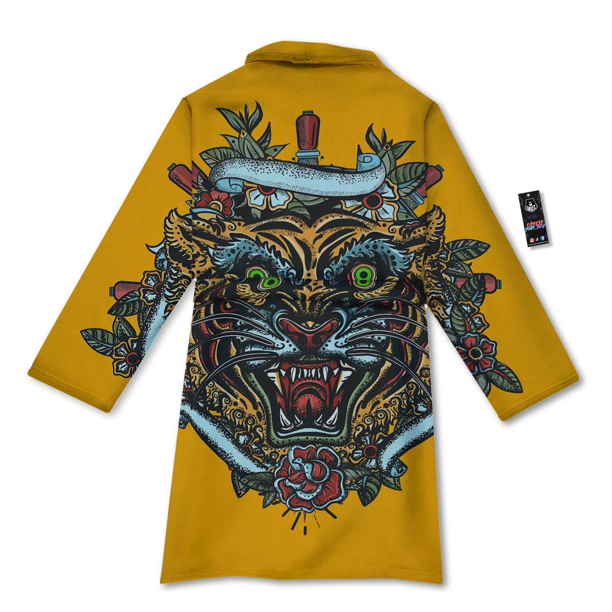 Tiger Head Tattoo Print Bathrobe-grizzshop