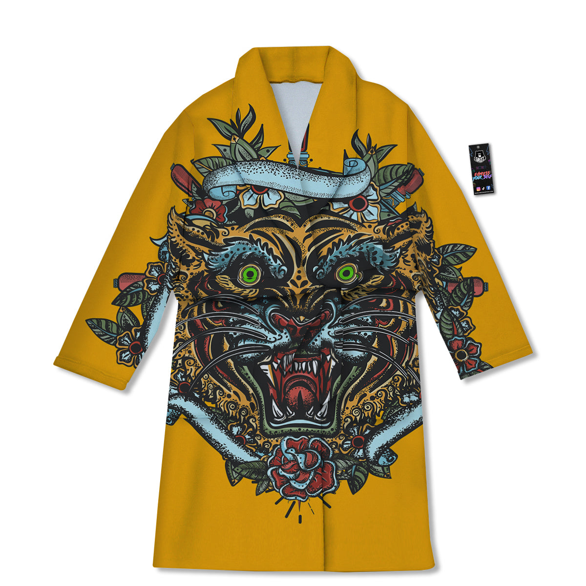 Tiger Head Tattoo Print Bathrobe-grizzshop