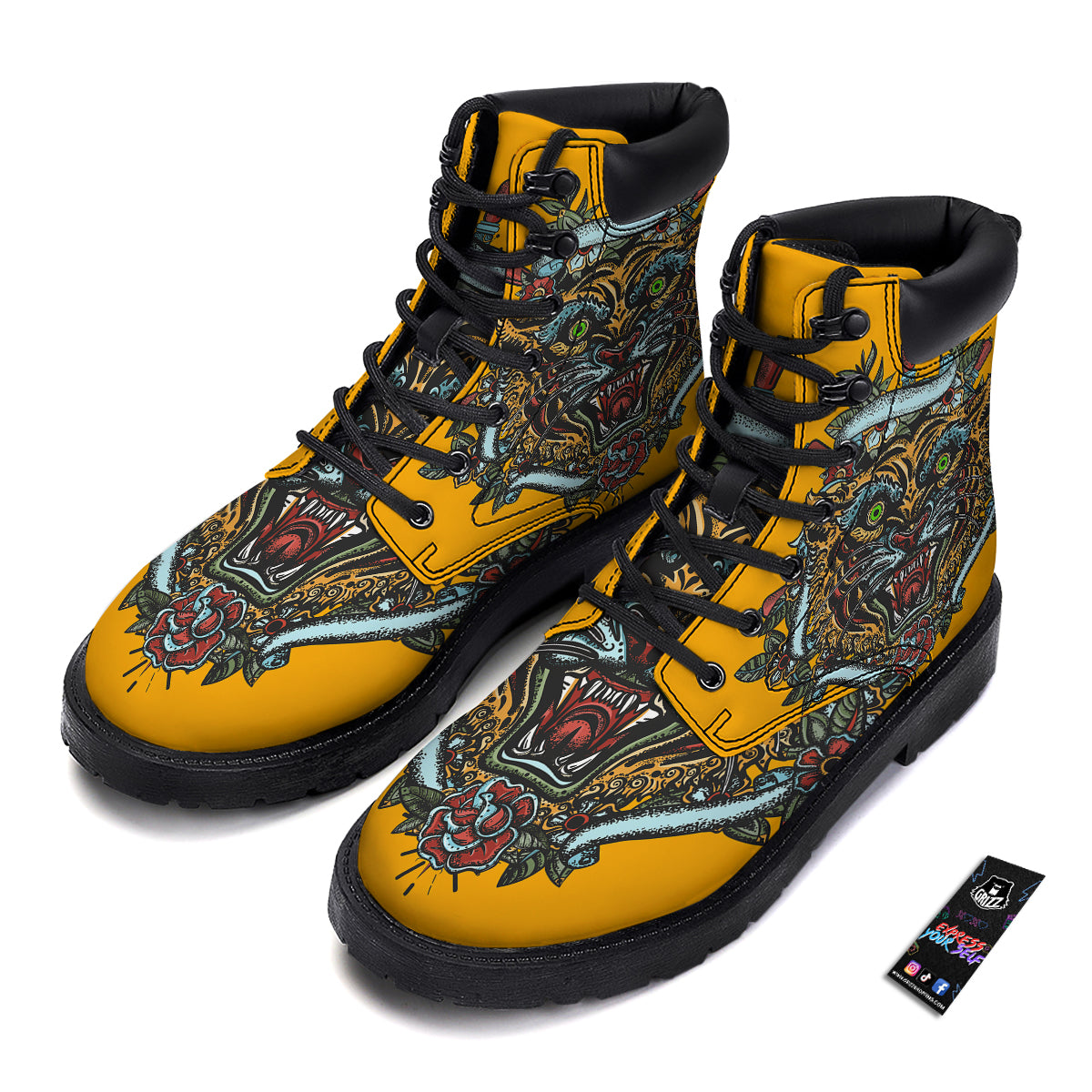 Tiger Head Tattoo Print Boots-grizzshop