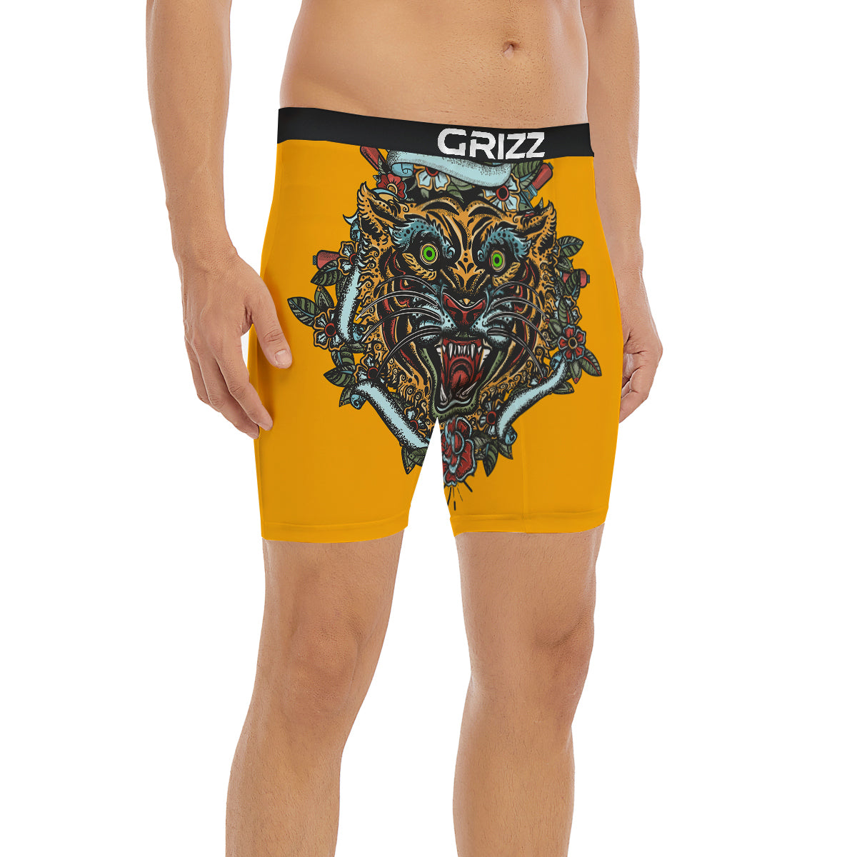 Tiger Head Tattoo Print Boxer Briefs-grizzshop