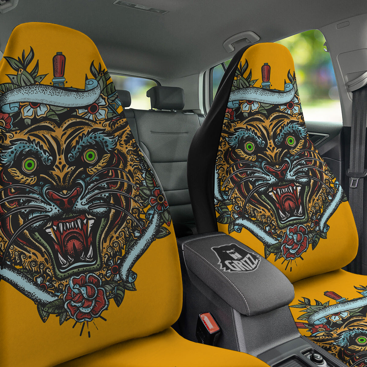 Tiger Head Tattoo Print Car Seat Covers-grizzshop