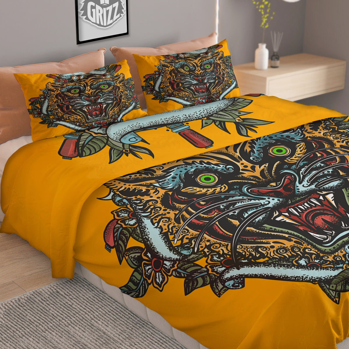 Tiger Head Tattoo Print Duvet Cover Bedding Set