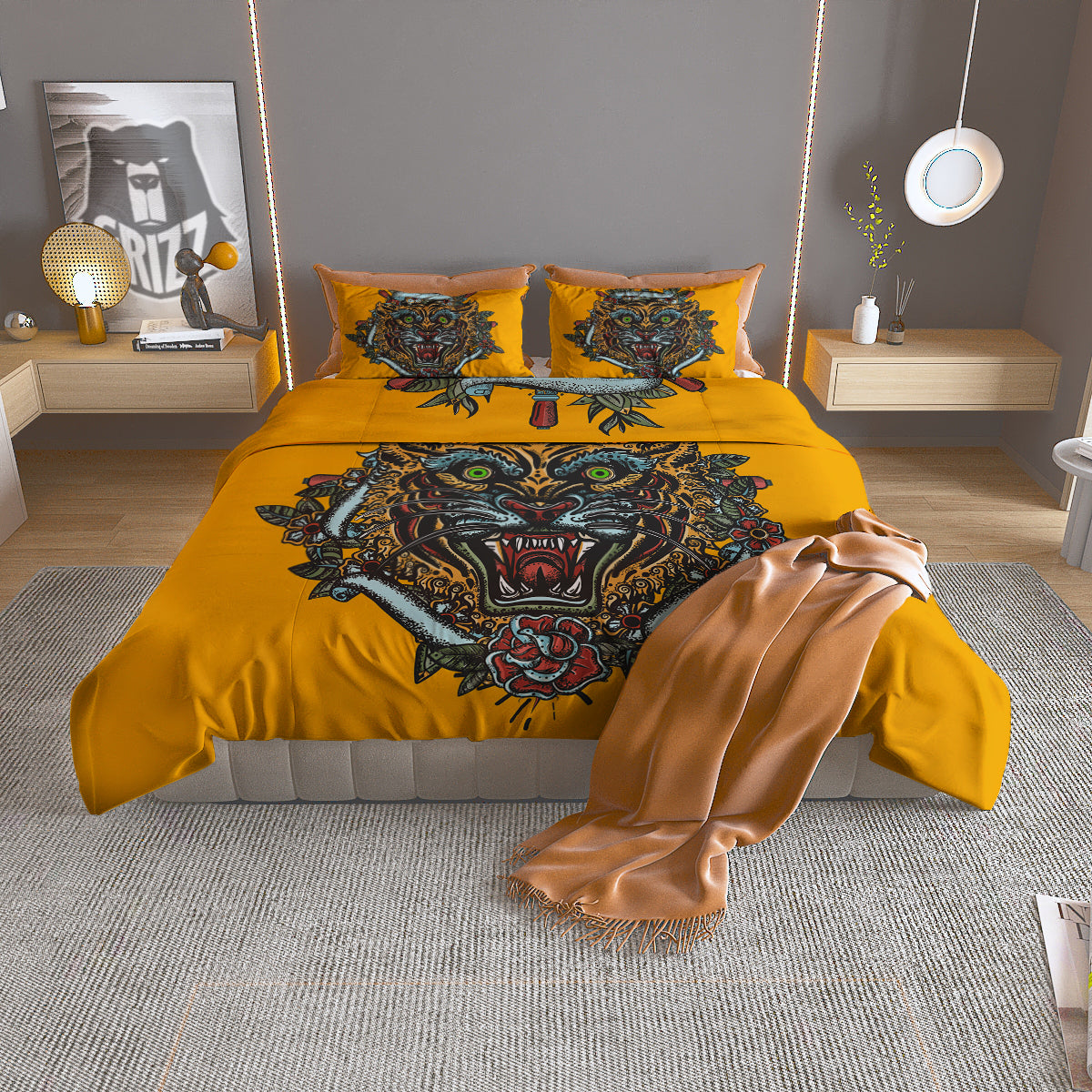Tiger Head Tattoo Print Duvet Cover Bedding Set