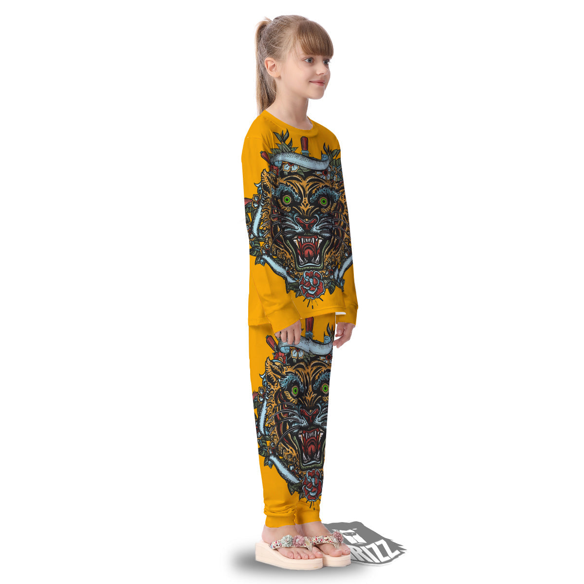 Tiger Head Tattoo Print Kid's Pajamas-grizzshop