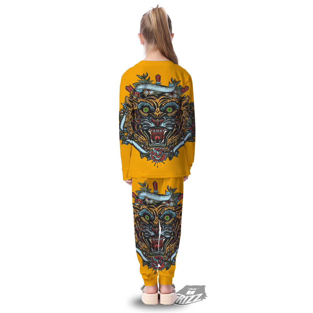 Tiger Head Tattoo Print Kid's Pajamas-grizzshop