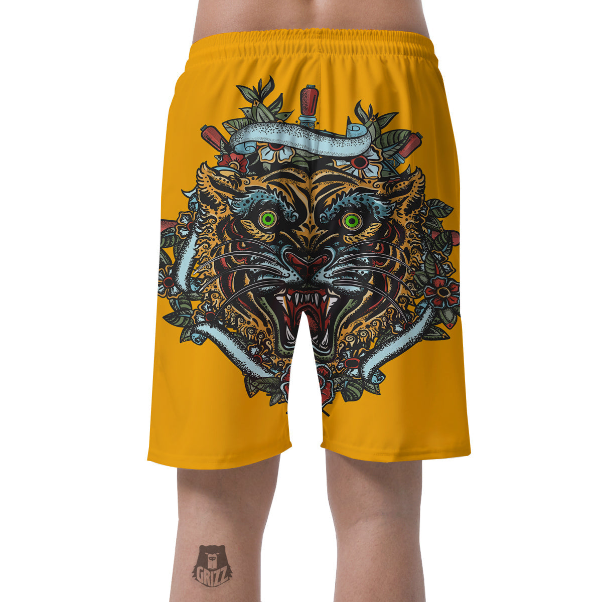 Tiger Head Tattoo Print Men's Shorts-grizzshop