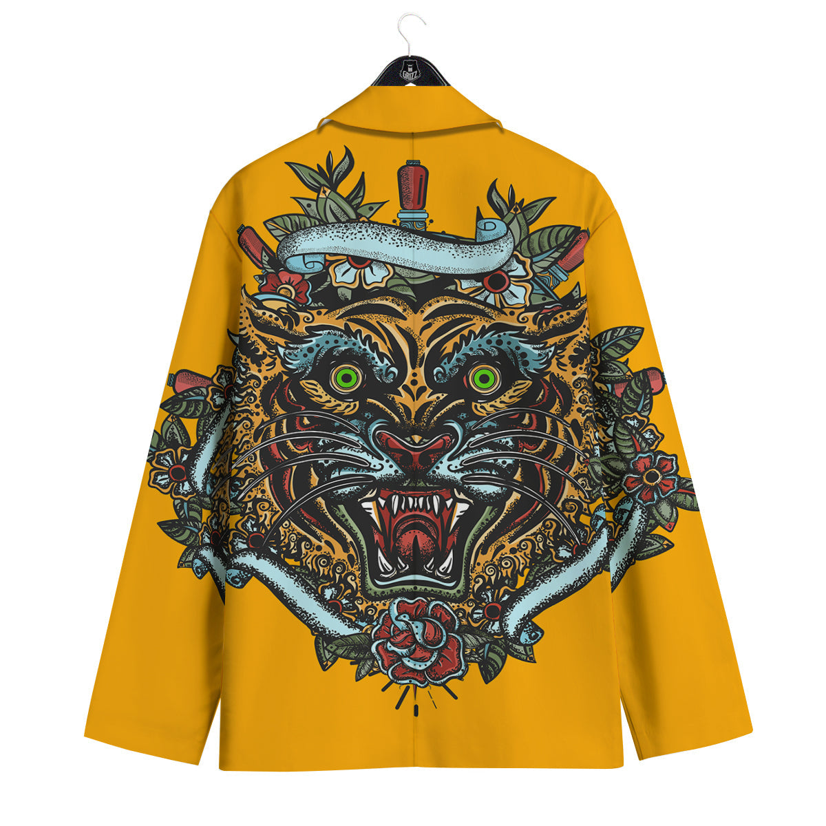 Tiger Head Tattoo Print Men's Sport Coat-grizzshop