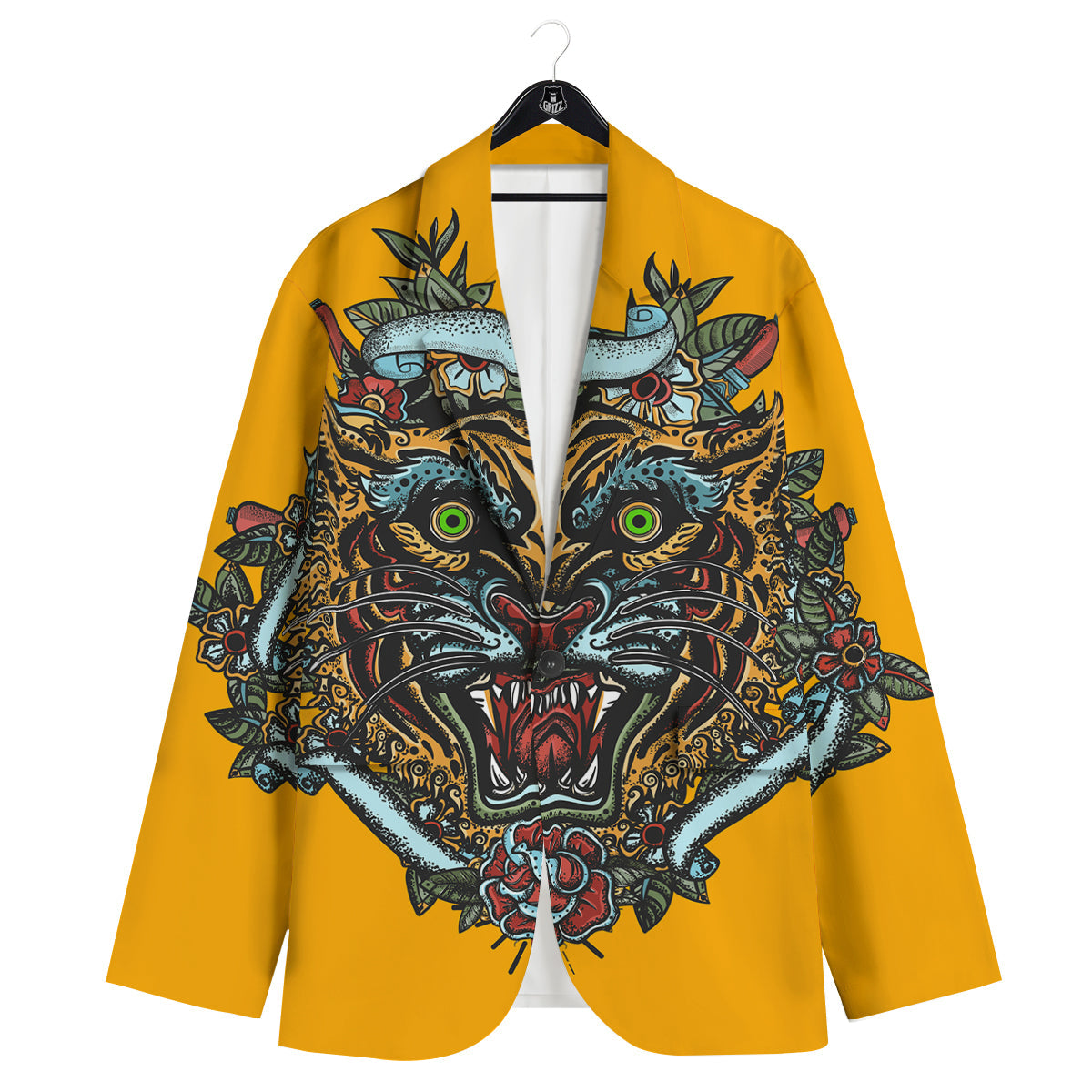 Tiger Head Tattoo Print Men's Sport Coat-grizzshop