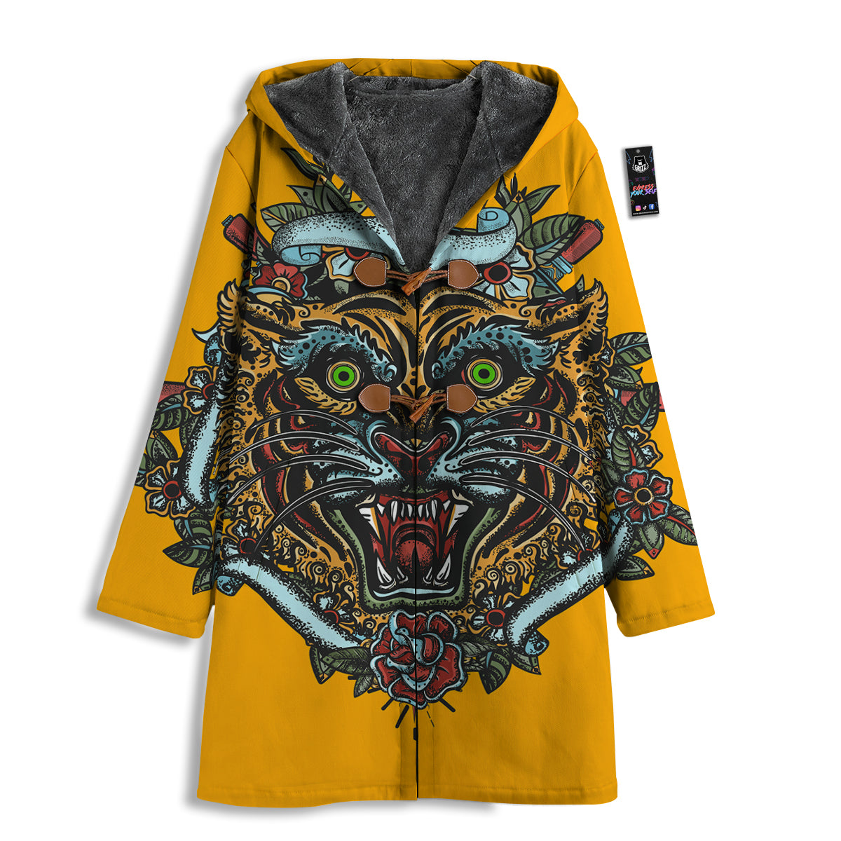 Tiger Head Tattoo Print Men's Windbreaker Jacket-grizzshop